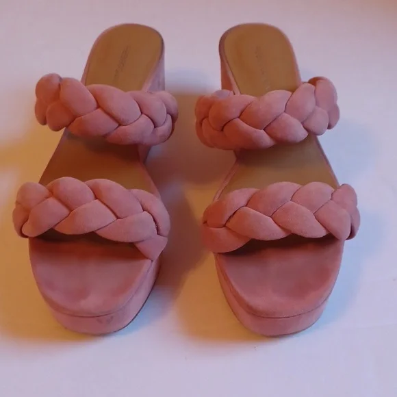 Rebecca Minkoff Imani Pink Braided Genuine Suede Platform Slide Sandals sz 7.5 - Picture 2 of 11